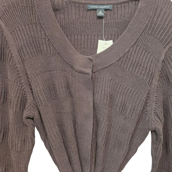 Banana Republic Belted Cardigan Jacket Dark Brown XL Textured 100% Cotton NWT - Picture 4 of 14